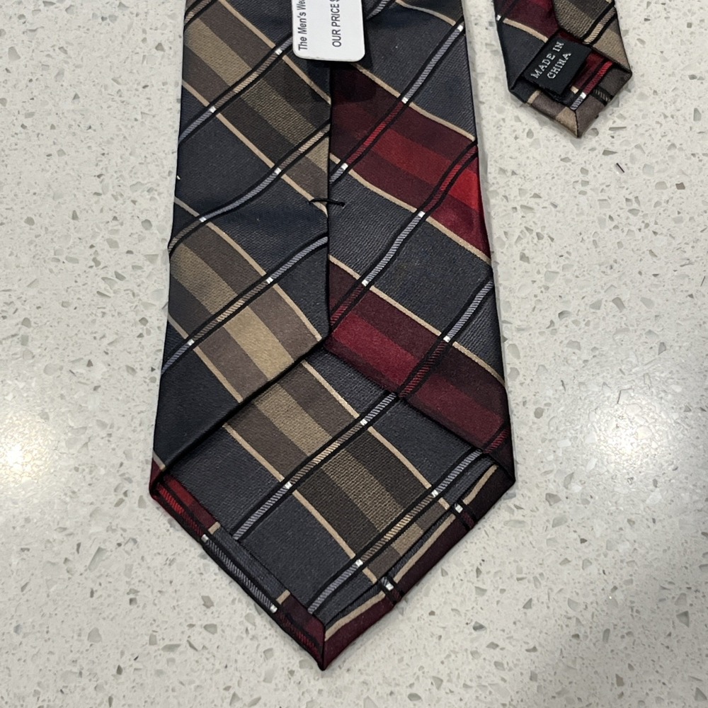 Calvin Klein Tie Mens‎ One Size Plaid 100% Silk Classic Woven Necktie
